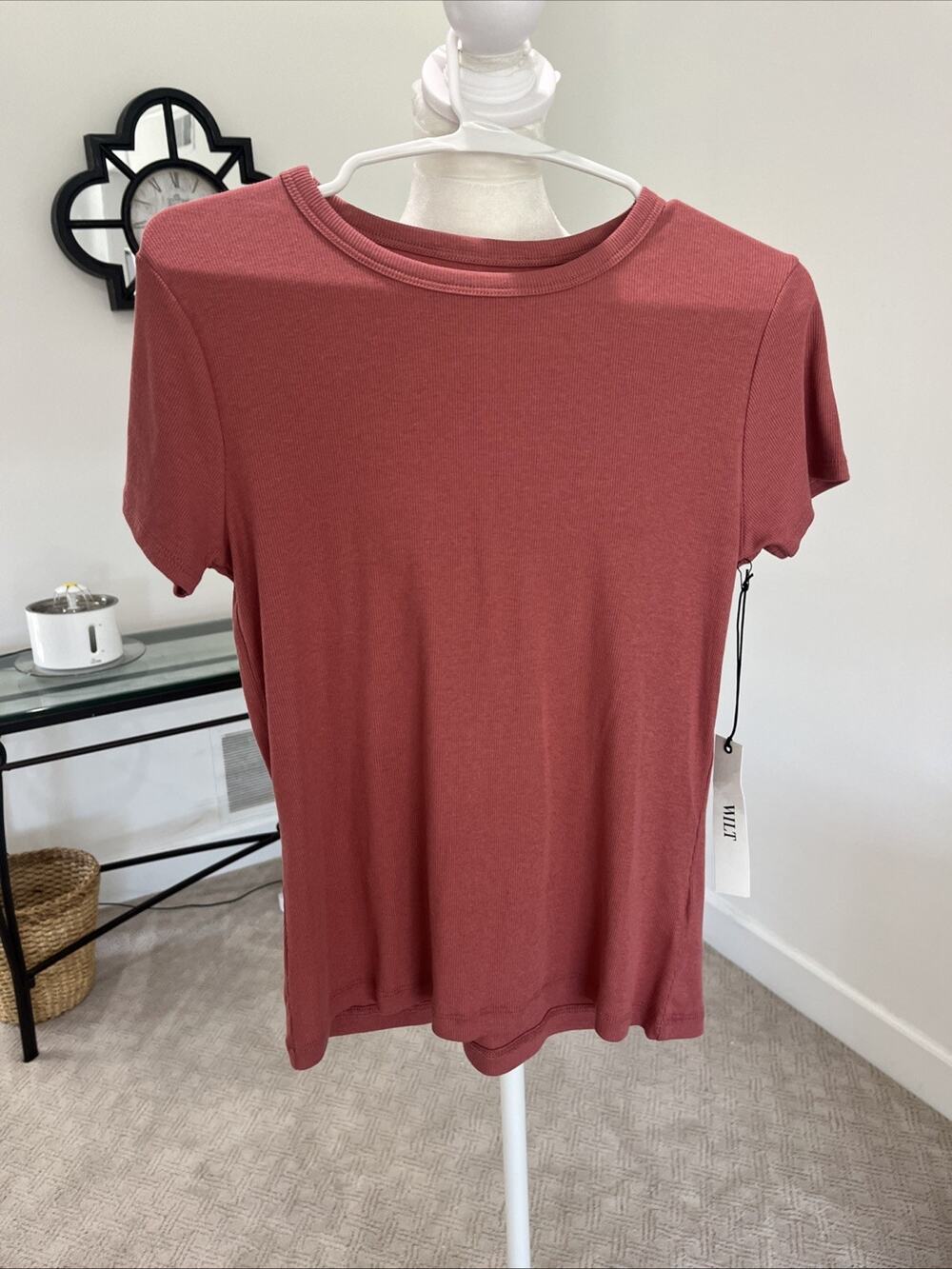 WILT Anthropologie Women Stretch Pima Cotton Modal ribbed Knit Crew Neck T Shirt